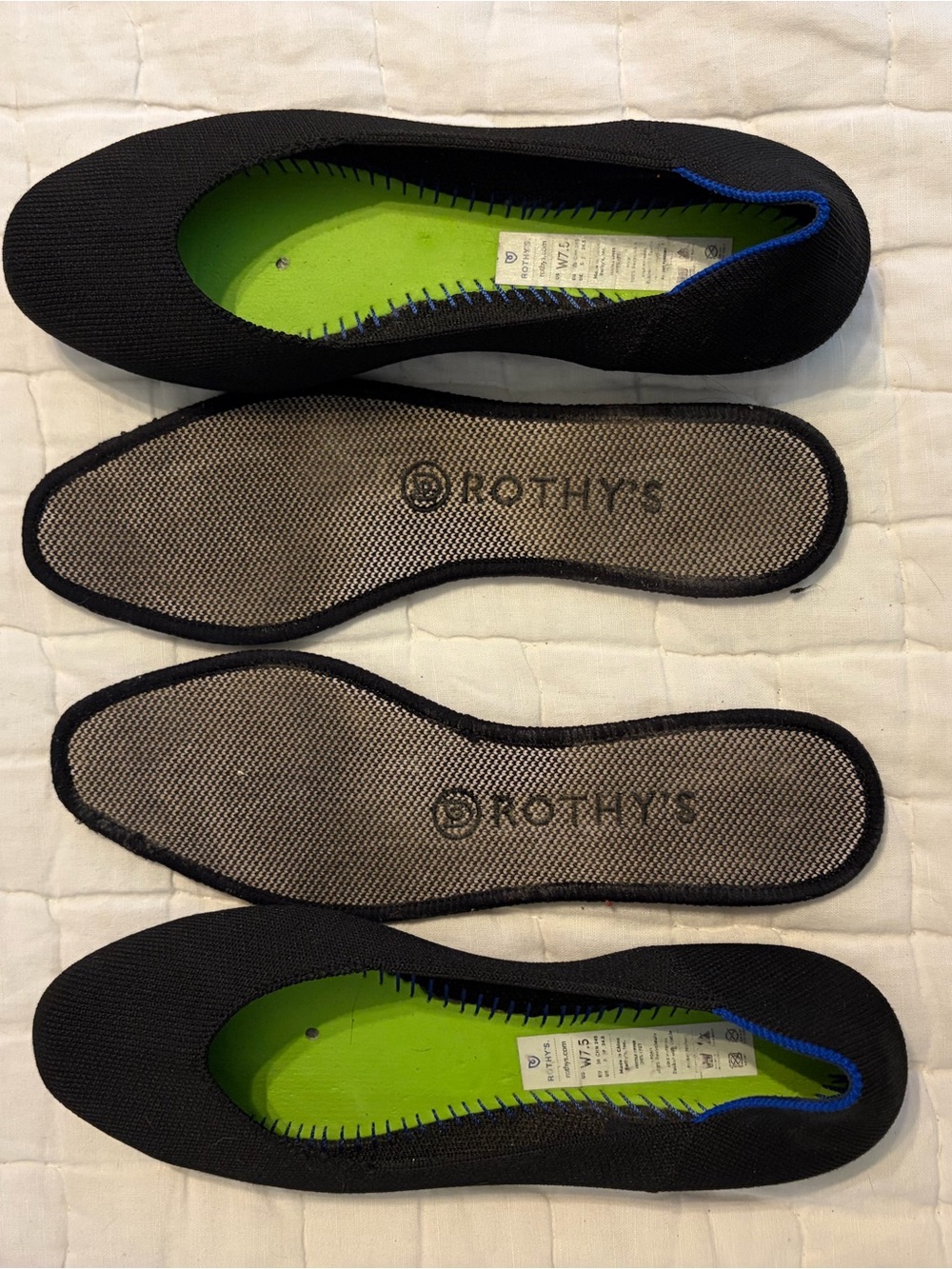 Rothy's Black Knit Slip-On Flats with Blue Accent - Picture 4 of 4
